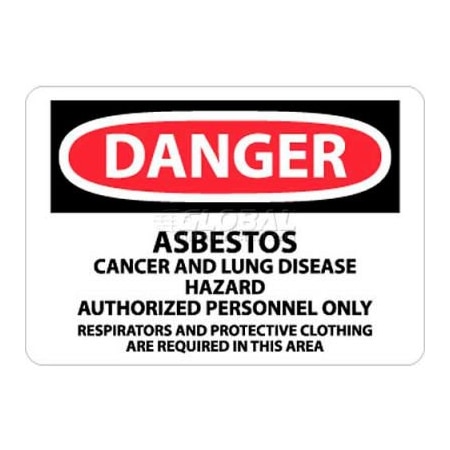 National Marker Co NMC OSHA Sign, Danger Asbestos Cancer & Lung Disease Hazard, 10in X 14in, White/Red/Black D95RB